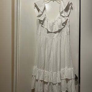 Calvin Klein White Ruffled V Neck Dress